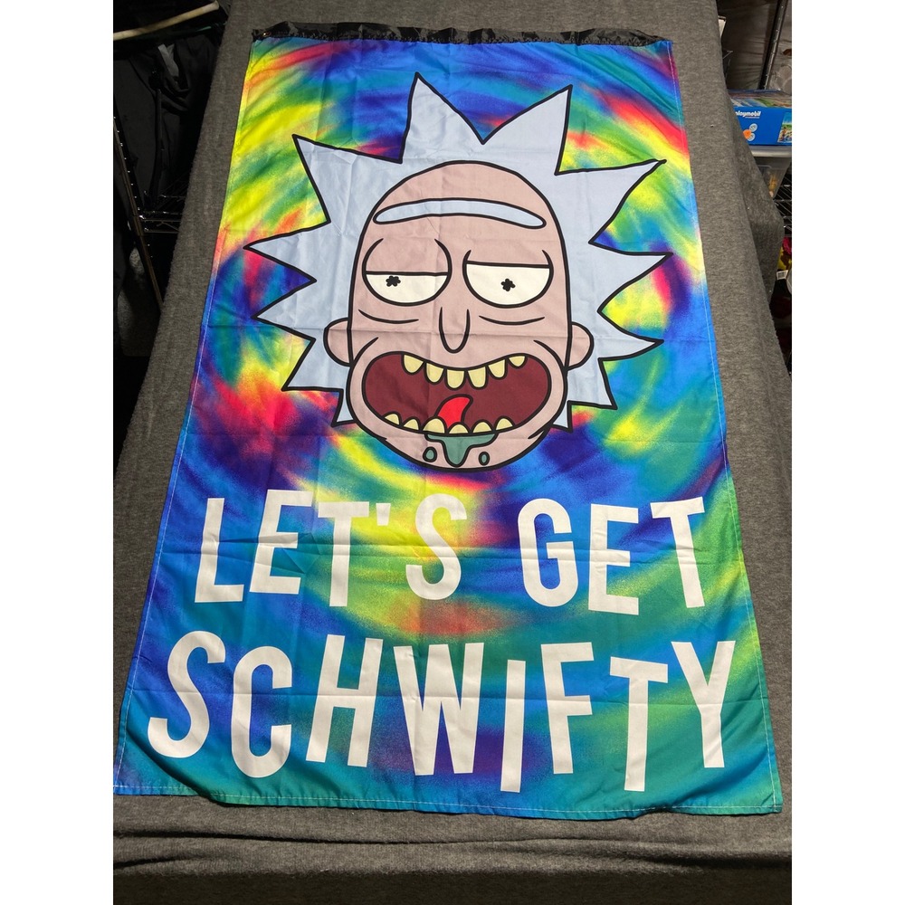 Calhoun Rick & Morty Flag Multicolor Lets Get Schwifty Tie Dye Adult Swim 30x50